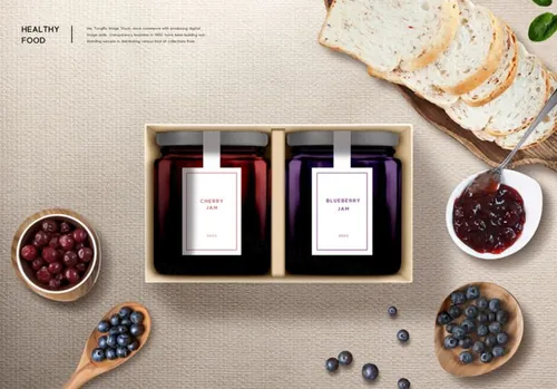 草莓蓝莓果酱罐装礼盒场景贴图样机
