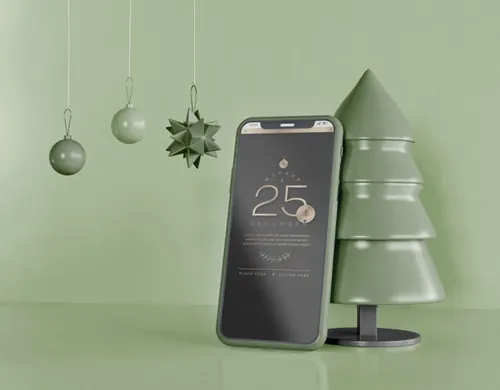 圣诞节手机平板APP设计UI提案样机模板 Smartphone mockup christmas