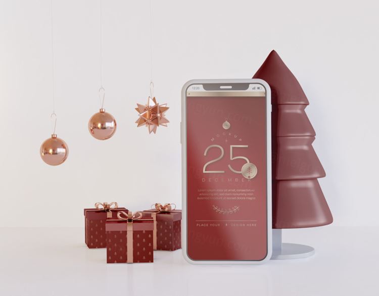 圣诞节手机平板APP设计UI提案样机模板 Smartphone mockup christmas