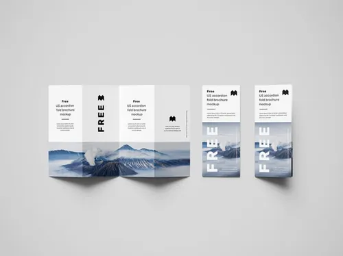 手风琴四折页传单小册子设计展示样机模板 Accordion Brochure Mockup 3.5 x 8.5 in