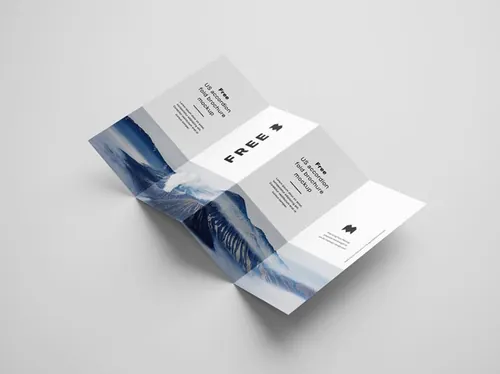 手风琴四折页传单小册子设计展示样机模板 Accordion Brochure Mockup 3.5 x 8.5 in