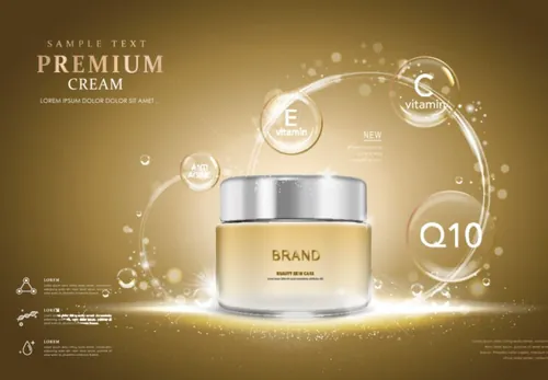 金色化妆护肤品面霜宣传广告图海报矢量设计素材Premium cream ads