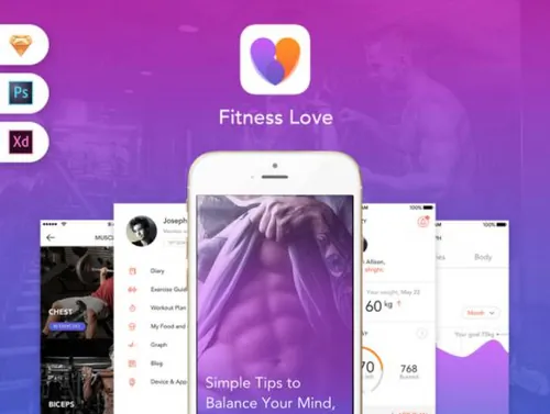 体育运动健身健康生活习惯管理移动手机APP UI工具包Fitness Love