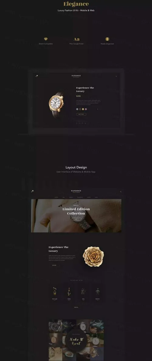 黑色的优雅时尚的高逼格APPWeb UI KITS下载[Sketch]