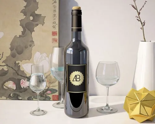 红酒瓶模型PSD贴图模板Realistic Wine Bottle Mockup
