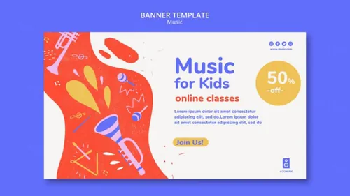 儿童音乐培训班兴趣班新媒体宣传海报模板 Kids music platform landing page template