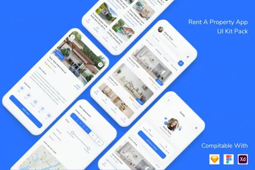 房屋租赁物业管理APP应用UI设计套件 Rent A Property