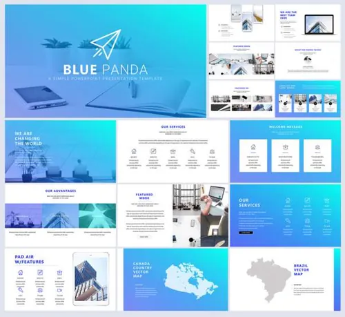 蓝色时尚商务介绍演讲幻灯片PPT演示模板Blue Panda Presentation