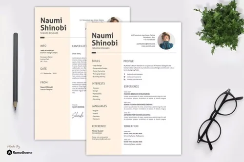 时尚服装首席设计师个人简历表设计模板 Naumi Shinobi – Fashion Resume Template YR