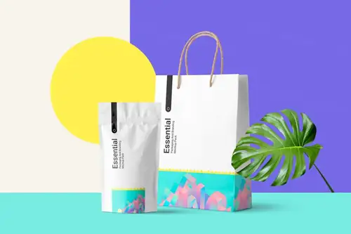 时尚现代购物袋贴图样机PSD模板Essential Branding Mockup Sce