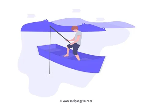 扁平化风格钓鱼场景矢量元素Flattened vector elements