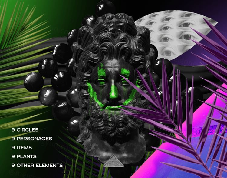 45款复古酸性艺术抽象蒸汽波设计PNG免抠图素材 Anton