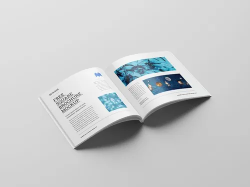 方形装订画册书籍设计展示样机PSD模板 Perfect binding square brochure mockup