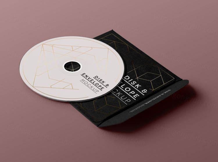 简约清新带有封套得房地产光盘CD包装样机 Psd CD Disk Sleeve Mock Up