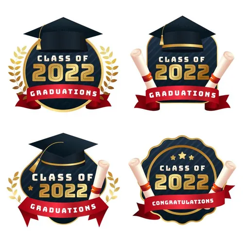 2022年黑金毕业季博士帽毕业证书勋章徽章图标矢量模板素材