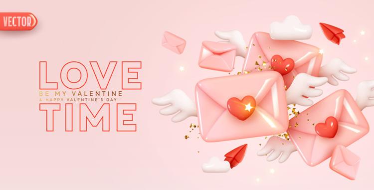 高质量情人节七夕三八妇女节母亲节3D卡通天使翅膀信封图标元素