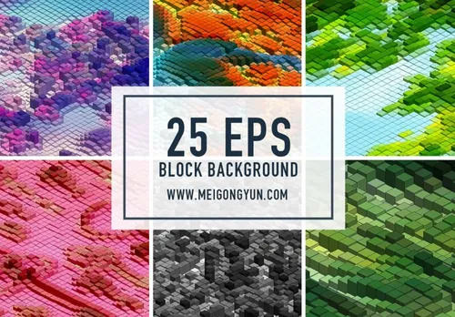 抽象多彩方块立方体像素画三维3D背景图案 EPS矢量设计素材