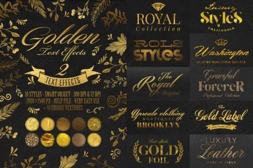 10款奢侈黄金字体特效PS样式 Gold Text Effects