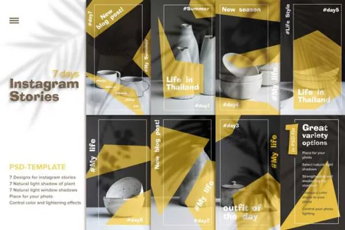 7天Ins朋友圈海报版式PSD模板素材 7 days Instagra