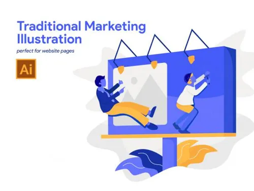 飞行的传统营销插图 Traditional Marketing Illustra