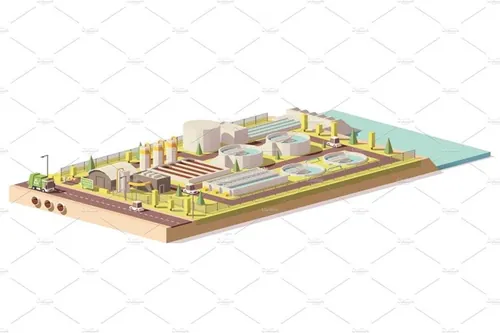 矢量低聚废水处理工厂图标Vector low poly wastewater treatment plant