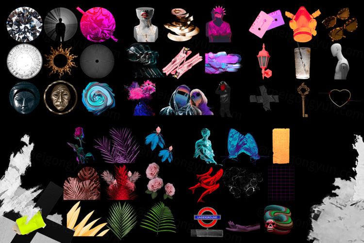 45款复古酸性艺术抽象蒸汽波设计PNG免抠图素材 Anton