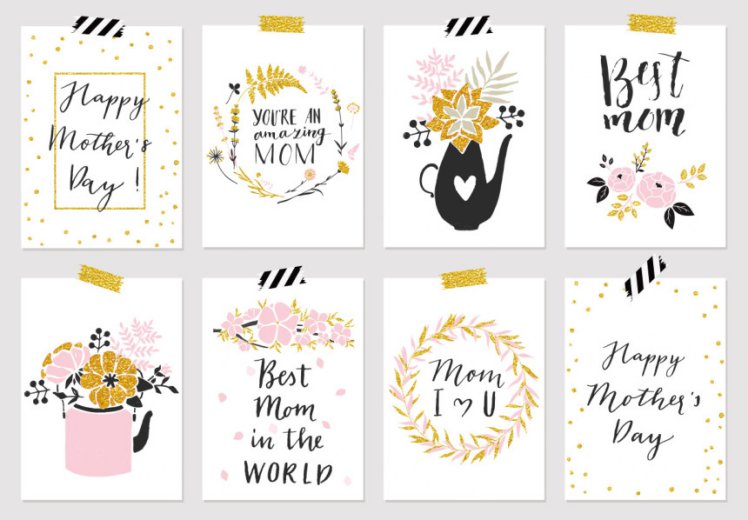 手绘卡通母亲节快乐卡片贺卡矢量设计素材Happy Mother\'s day cute