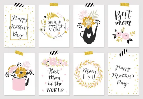 手绘卡通母亲节快乐卡片贺卡矢量设计素材Happy Mother\'s day cute
