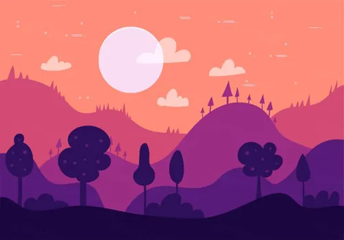 山川夜景矢量插图Hand Drawn Vector Nightscape Illustration