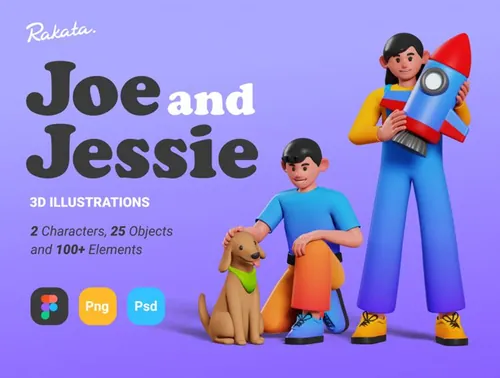 卡通3D立体插图插画素材合集包 Joe and Jessie