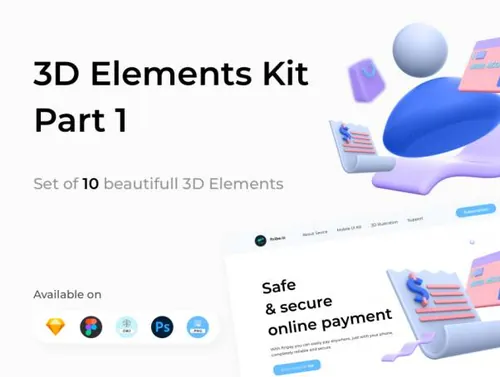 3D立体电商支付界面元素图标（第一部分）3D Elements Kit
