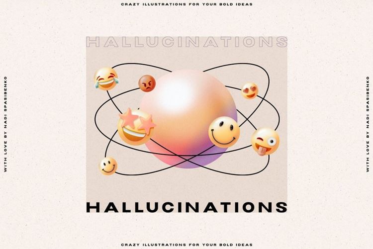 三维渲染复古颗粒感渐变抽象形状艺术品表情包插画素材 Hall