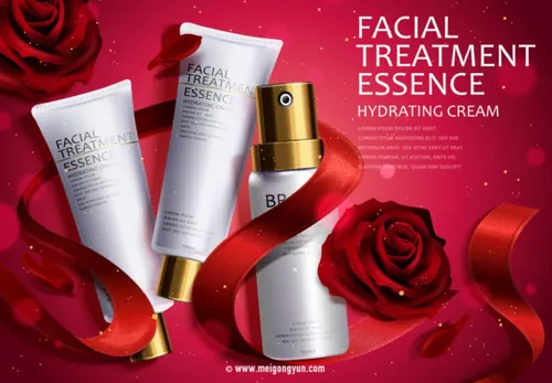 红色系化妆品套装广告模板 Cosmetic Ads Template
