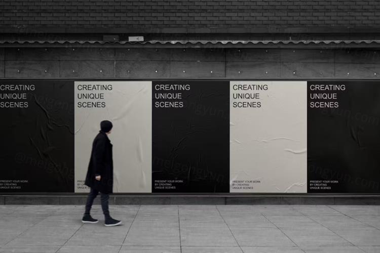 户外街头广告牌宣传海报广告设计贴图展示样机模板 Glued