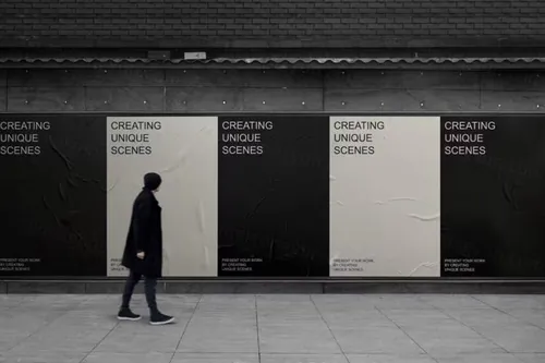 户外街头广告牌宣传海报广告设计贴图展示样机模板 Glued