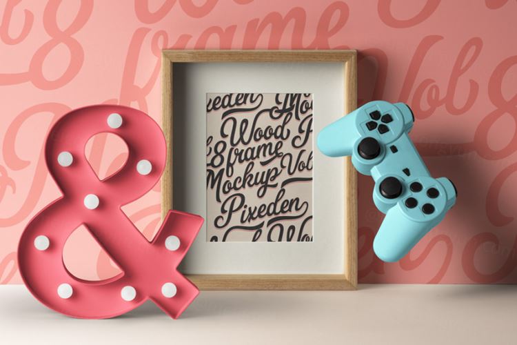 带有两个彩色配件的原始psd木结构模型样机 Psd Wood Frame Mockup Vol8