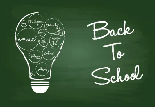 创意思维学习教育数学公式黑板灯泡海报矢量设计素材Back To School