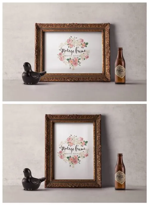 非常优雅的复古金色图片psd样机 Vintage Picture Frame Mockup Vol1