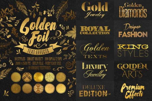 10组超质感黄金PS样式素材 Gold Text Effects