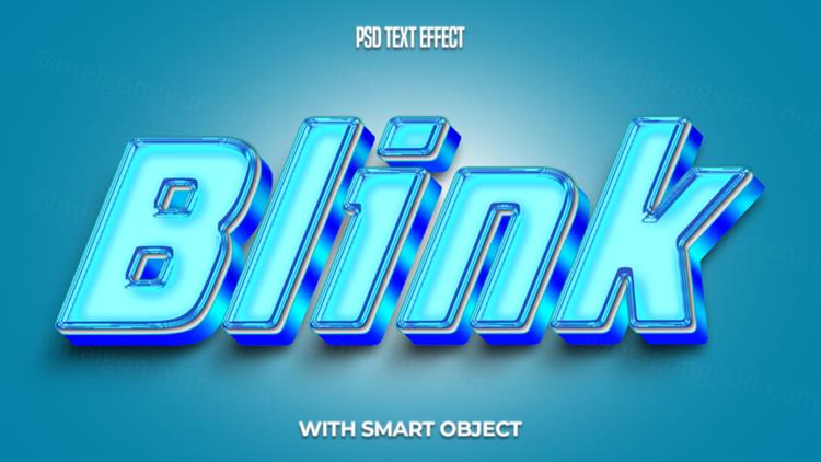 高质量3D闪光金属立体文字特效PSD模板素材 Blink t