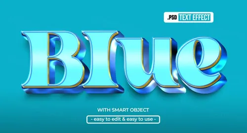 高质量蓝色3D金属光泽立体文字特效PSD模板素材 Blue