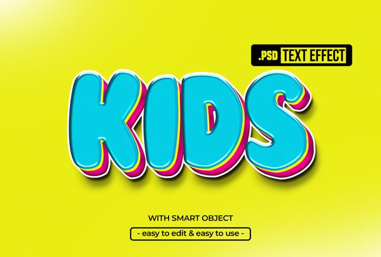 高质量3D卡通立体文字特效PSD模板素材 Kids text