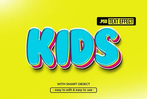 高质量3D卡通立体文字特效PSD模板素材 Kids text