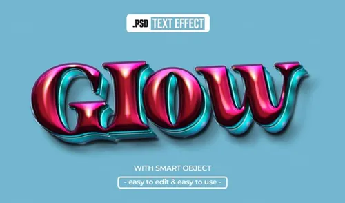 高质量3D立体文字特效PSD模板素材 Glow editab