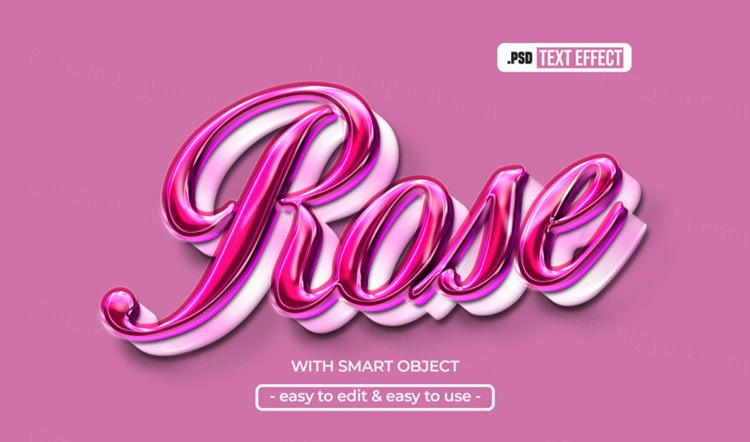 高质量紫色金属3D立体文字特效PSD模板素材 Rose ed