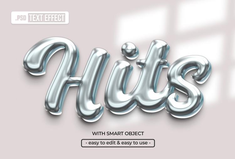 高质量银色金属3D立体文字特效PSD模板素材 Hits ed