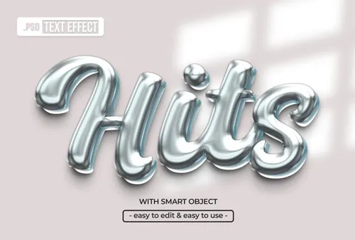 高质量银色金属3D立体文字特效PSD模板素材 Hits ed