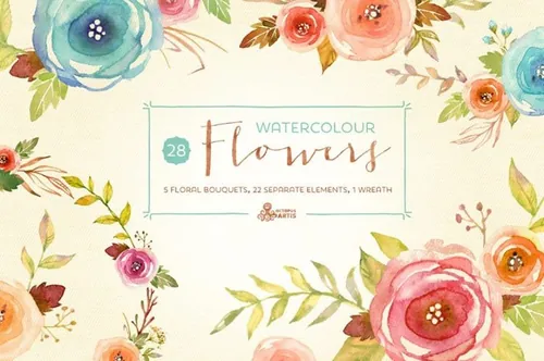 水彩花卉剪贴画合集 Watercolor Flowers P