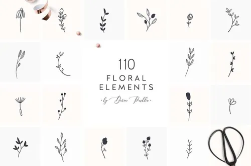 110种花卉元素手绘插画合集110 FLORAL ELEME