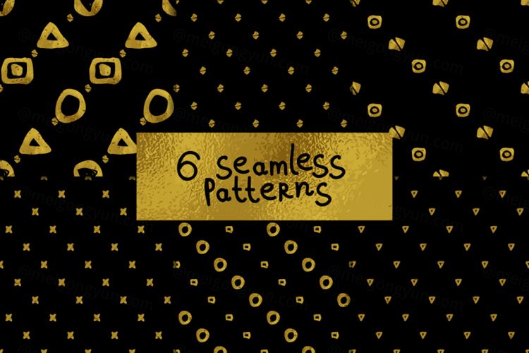 无缝拼接金色手绘图案背景矢量素材2